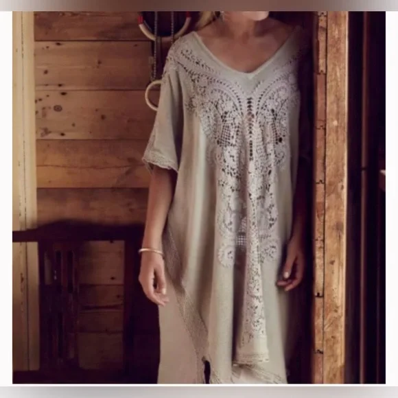 Anthropologie Knitted and Knotted linen blend
Beige Crochet Tunic Dress kaftan - Picture 1 of 6